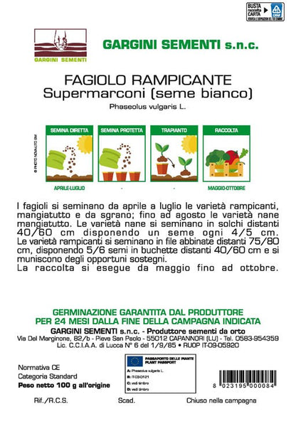 Seme di Fagiolo Supermarconi Rampicante Gargini Sementi 100gr