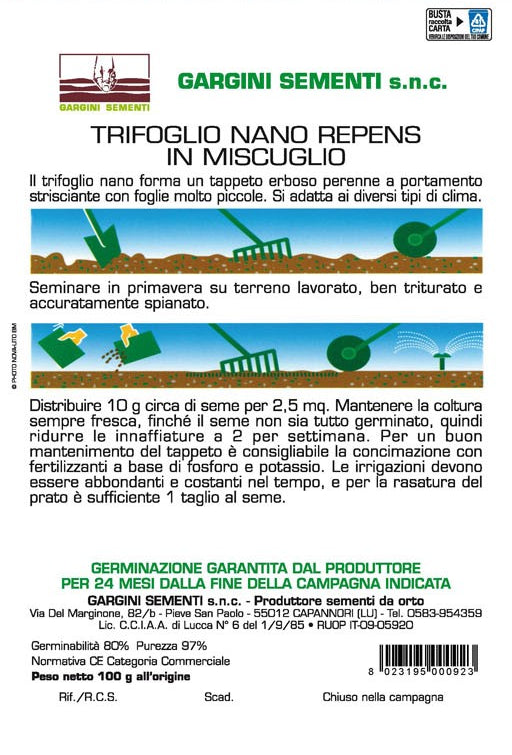 Trifoglio nano repens in miscuglio 100 gr